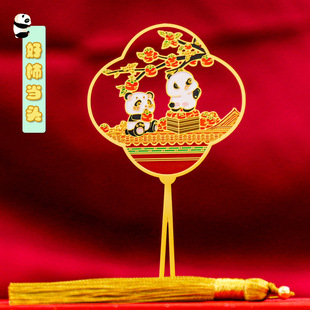 Panda chuanda Chinese style hollow metal fan bookmark cultural and creative tourism souvenir student cute holiday gift