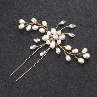 European and American bridal hairpin European and American jewelry wholesale factory direct gold silver bridal pearl headdress