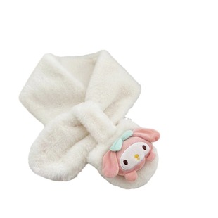Korean Style Autumn and Winter Cute Scarf White Cross Cartoon Girl's All-match Student Cold-proof Thickened Warm Plush Scarf