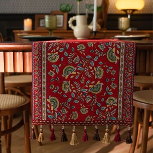Table Flag Chinese New Chinese Long Tassel Blue Jacquard Geometric Diamond Tea Flag TV Cabinet Dining Table Wedding Decoration