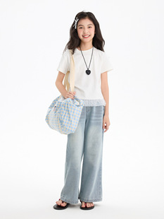 Girls' Light Color Jeans 2025 Spring New Style Children's Middle and Big Children's Casual Loose All-match Straight Wide-leg Pants