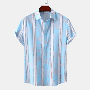 New 2025 Hawaiian Floral Men's Short-sleeved Shirt Fashion European and American Size Foreign Trade Floral Short-sleeved Shirt Men