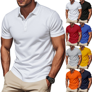 2025 independent station ebay Amazon cross-border men's casual solid color button short sleeve T-shirt lapel POLO shirt summer