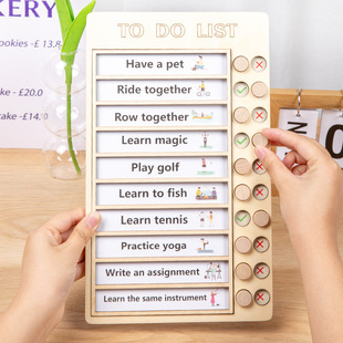Wooden self-discipline punch card board artifact children primary school students home punch card daily learning plan punch card table schedule