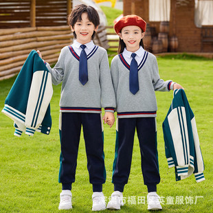 New kindergarten uniform British style children's class uniform dark green baseball uniform three-piece primary school uniform suit