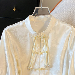 8678# New Chinese Style National Style Button Satin Shirt Women's 2025 Summer New Jacquard Shirt Loose Slim Top