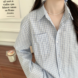 Spring 2025 Korean Style New Arrival Pajamas Sweet Girl's Plaid Pattern Loose Long Sleeve Home Clothes suit Women