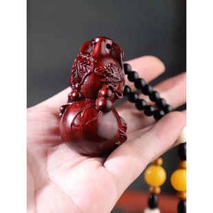 Lobular red sandalwood wood carving handle piece fortune pendant brave play piece text wealth pendant wood text play crafts