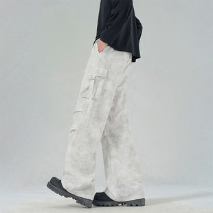 Washed Old Tooling Pants Men's Spring and Autumn 2024 New Loose plus size Straight Wide Leg Slimming Casual Pants