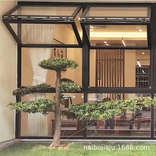 Wholesale up and down folding window indoor frameless window restaurant restaurant full window milk tea shop display stand sliding window