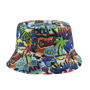 Foreign Trade Spring and Summer New Double-sided Fisherman Hat Women's Graffiti Printing All-match Hat Men's Outdoor Casual Trendy Basin Hat