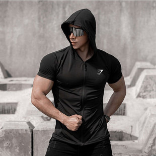 Cross-border Independent Station TK New Hooded T-shirt Short-sleeved Men's Tight Zipper Cardigan T-shirt Men's Quick-drying Printed Fitness Clothes