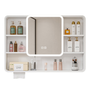 Space aluminum bathroom wall-mounted mirror cabinet smart bathroom open grid mirror separate side storage with paper extraction hole