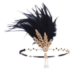 1920S Masquerade Black Feather Headband Women's Halloween Party Headband Hairband Amazon Hot Selling Spot