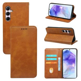 For Samsung S24 FE Mobile Phone Leather Case S25/S25 Plus Calfskin Strong Magnetic Mobile Phone Protective Case