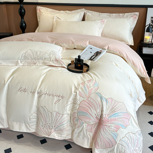 Pure cotton cotton 60 long staple cotton sanding embroidery high-end gift box does not shed hair four-piece set autumn and winter thickened quilt cover