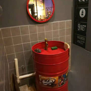 Dzp retro creative semicircle counter basin wash basin oil bucket wrought iron washbasin industrial wind column floor wash