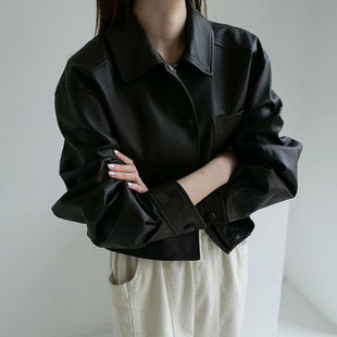 Leather Jacket Women's Short Korean Loose Spring and Autumn Loose PU Leather Jacket Casual Street Top Hong Kong Style Western Style