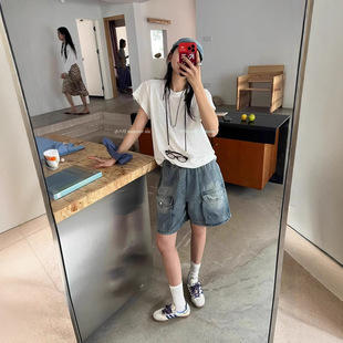 Numbersix Spring New Jeans Large Pocket Casual All-match Workwear Vintage Denim Pants for Women