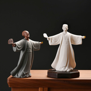 Chinese Home History Figure Zhuge Liang Kongming Ornaments Ceramics Call the Wind and Rain Zen Living Room Entrance Decorations