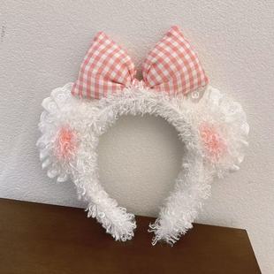 Milk Fu Girl Bear Ears Cute Hair Band Lace Lace Bow Cartoon Headband Plush Wash Hair Card