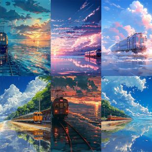 63 Pieces of Healing Sea Train Stickers Hayao Miyazaki Landscape Mobile Phone Case Wall Material Decorative Waterproof Stickers