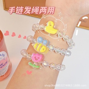 Cute Full Little Red Riding Book Same Style Bracelet Head Rope Dual-use Couple Rubber Band Small Yellow Duck Head Rope Beaded Hair Rope Women