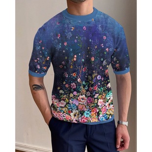 Adult Lycra cotton short sleeve men's T-shirt cross-border e-commerce foreign trade beautiful color 3D printing casual T-shirt wholesale