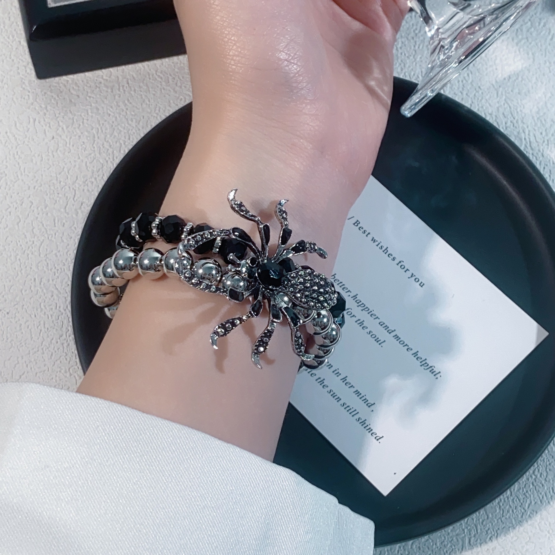 Dark Spider Double Layer Bracelet Diamond-encrusted Gem Bracelet y2k Spice Girls Men's and Women's Trendy Punk Design Bracelet Bracelet