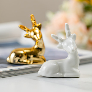 Cross-border Nordic Ceramic Crafts Creative Ornaments Golden Plating Back Deer Desktop Decorations Factory Outlet