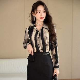 2024 Spring and Autumn New Inner Base Ink Light Luxury Commuter Style Shirt Women's Fashionable Fashion Western Style Professional Shirt