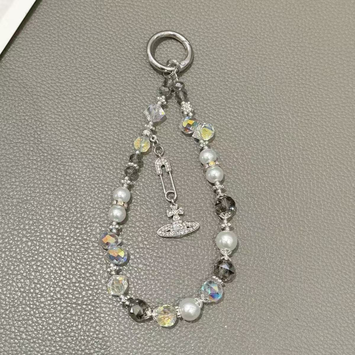 High-End Chain Luxury Beaded Crystal Mobile Phone Chain Portable Wrist Lanyard Keychain Bag Pendant
