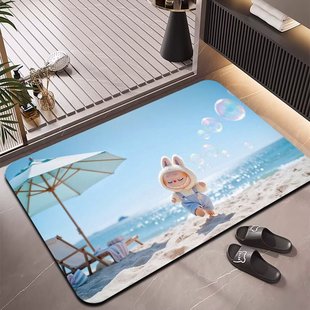 Cartoon Labubu Diatom Mud Floor Mat Bathroom Absorbent Non-Slip Mat Cute Internet Celebrity Decorative Foot Mat Can Be Shipped on Behalf of Others