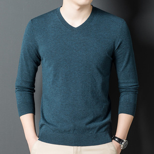 Spring and autumn men's V-neck long sleeve solid color sweater casual men's top knitted base shirt a wholesale