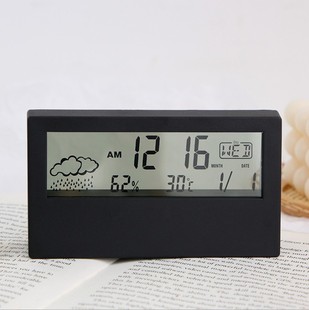 LCD student bedside desk clock creative digital clock multifunctional weather electronic alarm clock with temperature and humidity