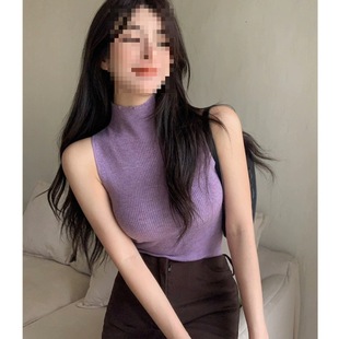 Spice Girls High Collar Knitted Camisole Women's Summer Sleeveless I-shaped Stretch Sexy Slim-fit Slimming Base Shirt Top
