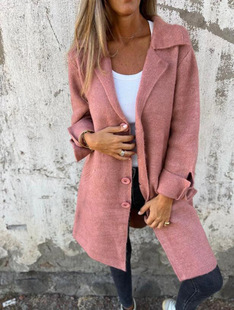2024 autumn and winter Amazon cross-border new women's solid color lapel with pocket cardigan single-breasted long exterior