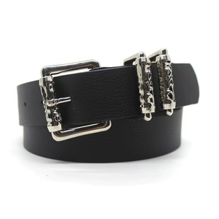 New Silver Alloy Carved Roller Hollow Crowe Buckle Belt Punk High Street Men's and Women's Fashion Trend