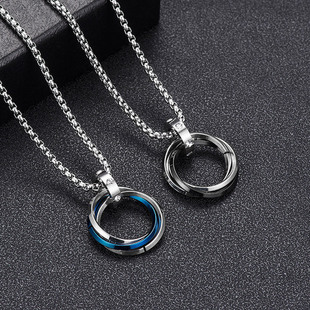 Cross-border three-ring ring pendant necklace simple high-end versatile men's titanium steel sweater chain hip-hop accessories