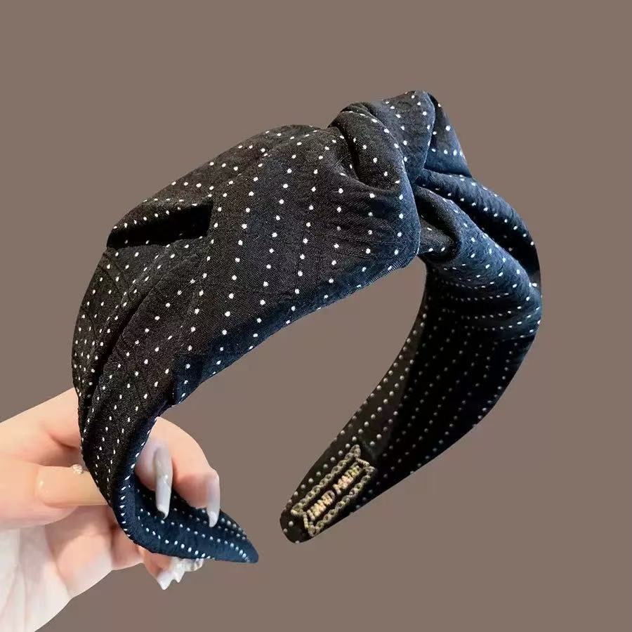 Solid Color Knotted Wide-Brimmed Headband with Sparkling Diamonds, Light Luxury, High-Top Hair Accessory for Women, Fresh, Simple, Elegant, Fashionable and Versatile