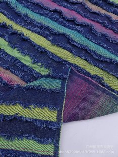 Gradient colorful horizontal cut flower Denim jacquard washed fabric pants skirt coat clothing bags fabric wholesale