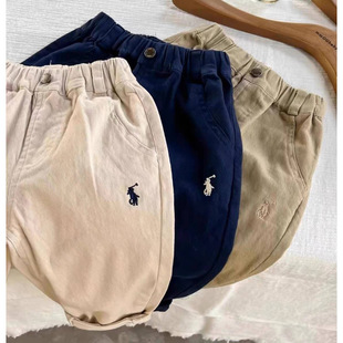 Children's Pants Solid Color Baby Girls' Casual Pants Spring and Autumn Trendy Carrot Pants Boys' Embroidered Straight Pants Trendy