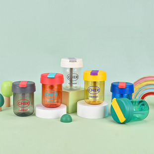 Factory Direct supply mini plastic cup high-looking student outdoor straw water Cup portable small double drink Ton Cup