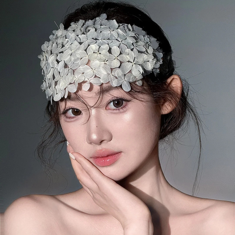 French Vintage Handmade White Petal Half-wreath Headband Headband Elegant Bridal Wedding Dress Headwear