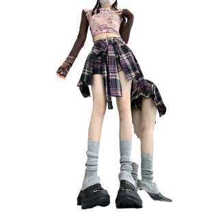 American Style High Street Dancing Hip-Hop Irregular Plaid Skirt Women's Summer Hot Girl Culottes Short Skirt