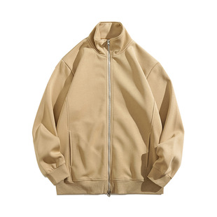 Cross-border European and American Size Vertical Collar Cardigan Zipper Hoodie Loose Cotton Heavy Trendy Brand Hooded Sweater Custom High-end Sense