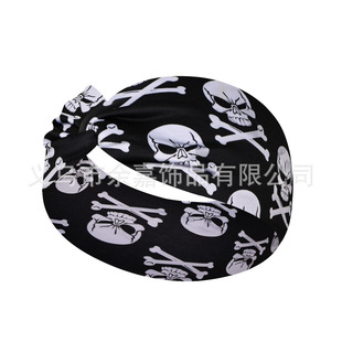 European and American Halloween Women's Printed Skull Cobweb Pumpkin Pattern Sweat-absorbent Yoga Running Sports Hair Band Headband