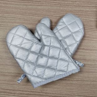 Thickened cotton gloves, microwave oven gloves high temperature insulation Gloves oven baking anti-scalding gloves Silver