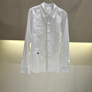 New Women's Clothing Stitching Elegant Commuter Cotton White Solid Color Embroidered Bee Long Sleeve Cotton Shirt for Women