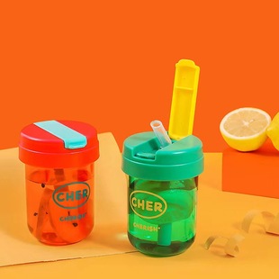 Net Celebrity Small Ton Cup Plastic Cup Student Cute Portable Drop-resistant High Temperature Resistant Water Cup with Straw